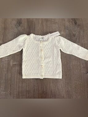 NWT. Janie and Jack. Ivory Eyelet Knit Cardigan. Button up. Baby.